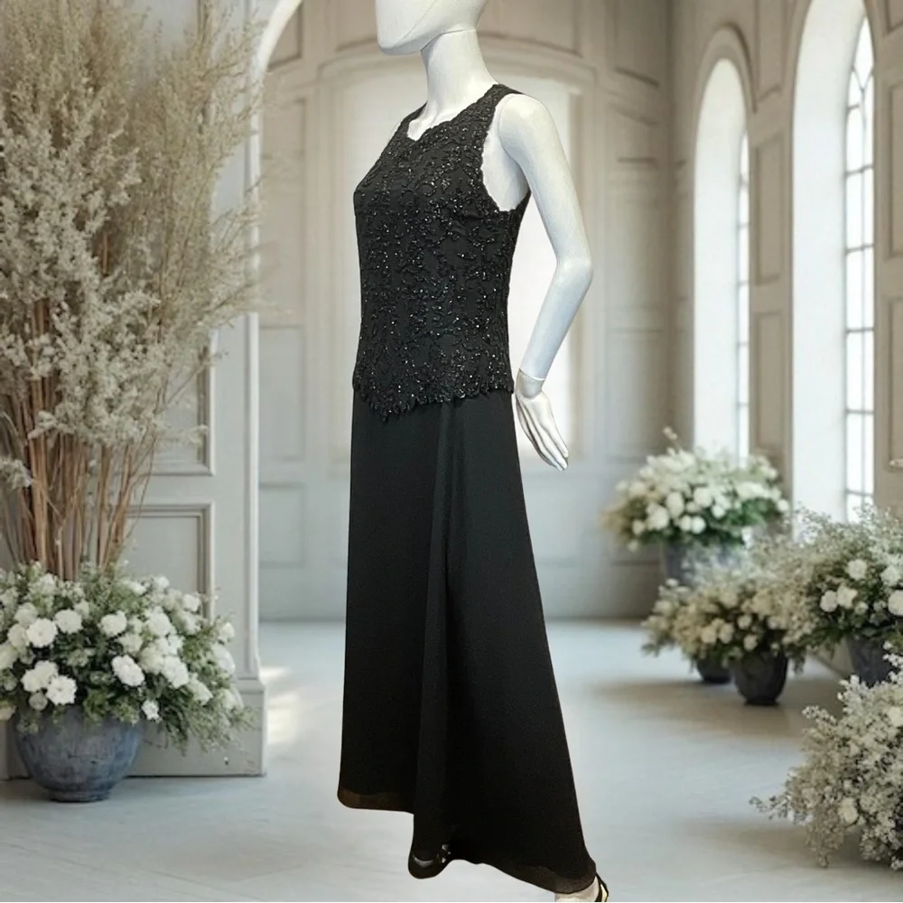 JKARA New York Womens Black Beaded Embellished Formal Gown Dress Size 12 - Picture 3 of 4